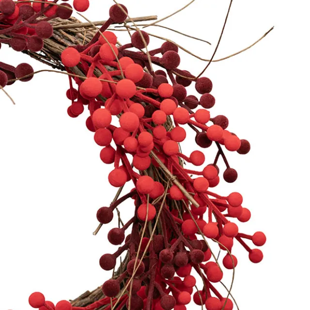 Festive Flocked Berry Wreath Dark Red (12x45cmD)