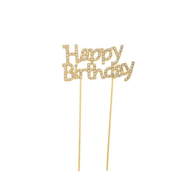 Cake Topper Happy Birthday Rhinestone Gold (9.5cmWx16cmH)