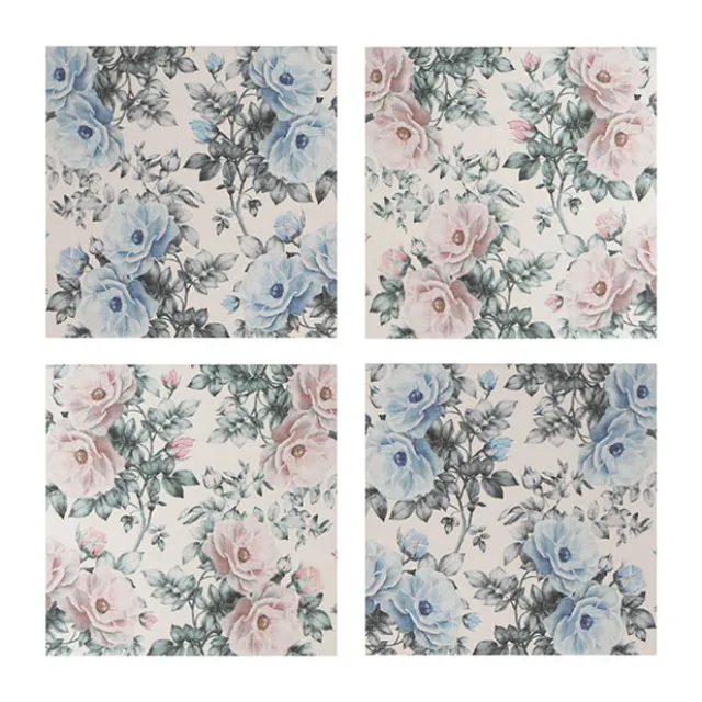 Floral Ceramic Coaster Set 4 Pink & Blue (10x10x3.4cm)