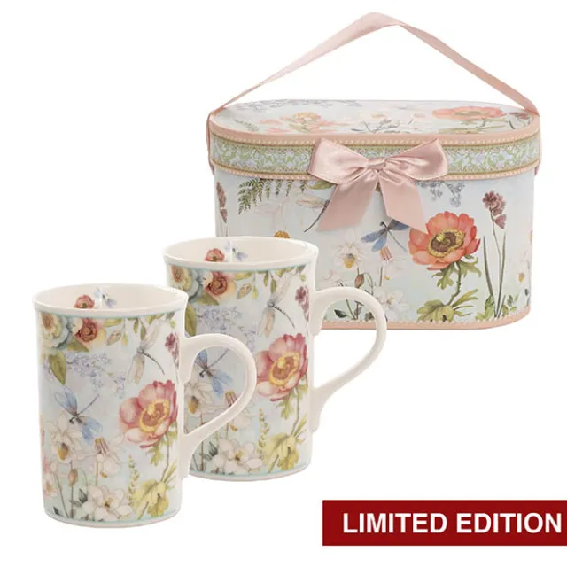 Floral Dragonfly 2 Piece Mug Gift Set Blue (18.6x9x11.3cm)