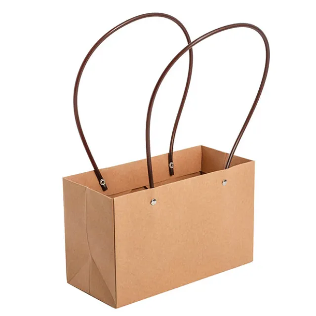 Flower Carry Bag Kraft Brown Rectangle Pk5 (22x10.5x13cmH)