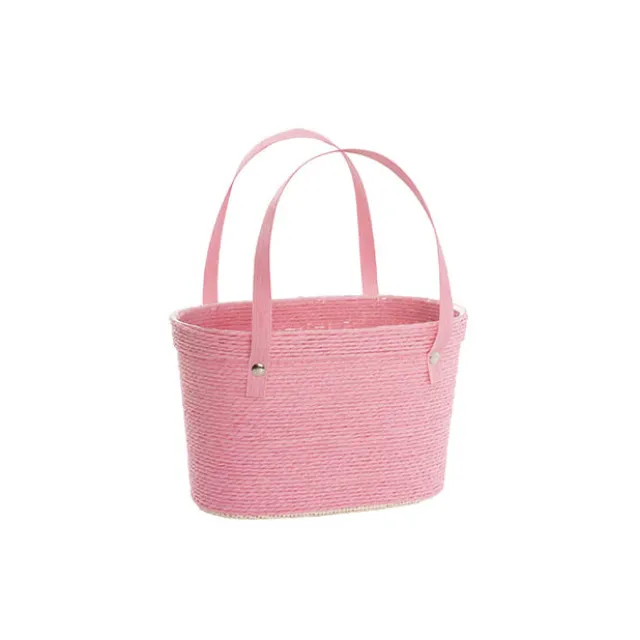 Flower Carry Paper Rope Basket with Liner Pink (18x9x13cmH)