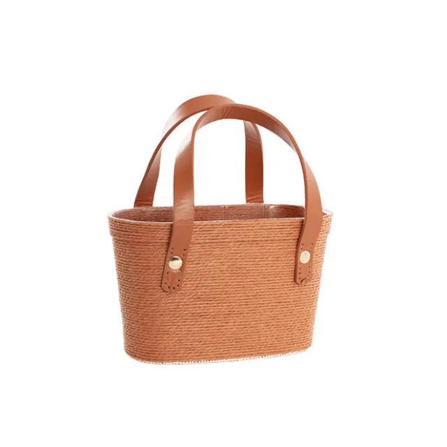 Flower Carry Paper Rope Basket with Liner Mocha (18x9x13cmH)