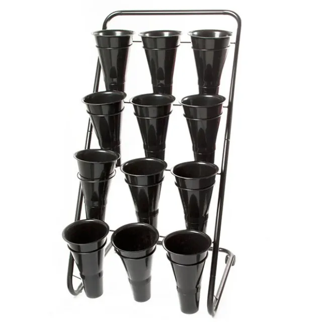 Flower Display Stand 12 Plastic Vase Black (60X65x123cmH)