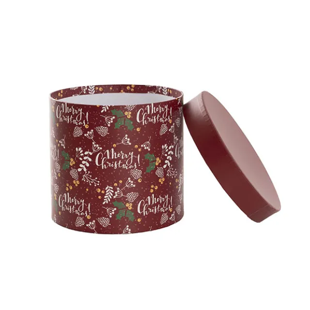 Flower Gift Hat Box Round Merry Xmas Red (15cmWx13.5cmH)