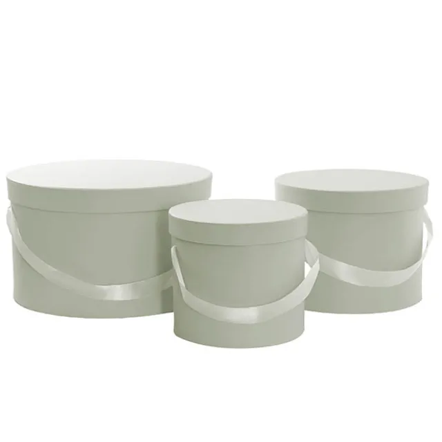 Flower Hat Box Grande Round Sage Green Set 3 (25Dx15cmH)