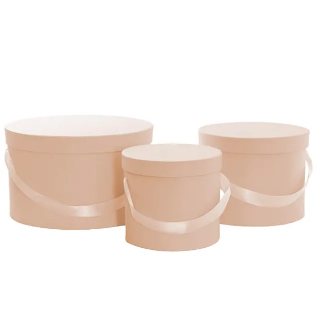 Flower Hat Box Grande Round Apricot Set 3 (25Dx15cmH)