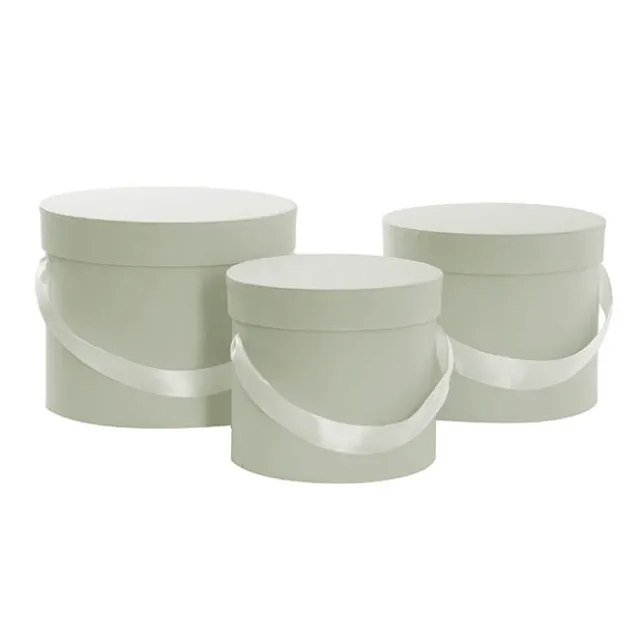 Flower Hat Box Petite Round Sage Green Set 3 (17Dx13.5cmH)