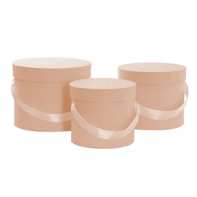 Flower Hat Box Petite Round Apricot Peach Set 3(17Dx13.5cmH)