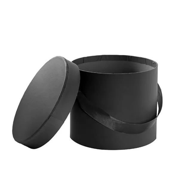 Flower Hat Box Petite Round Black Set 3 (17Dx13.5cmH)