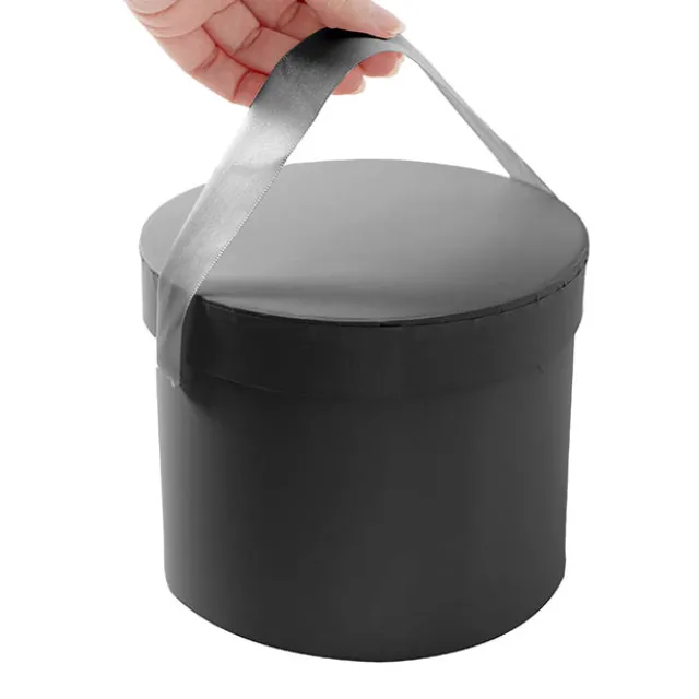 Flower Hat Box Petite Round Black Set 3 (17Dx13.5cmH)