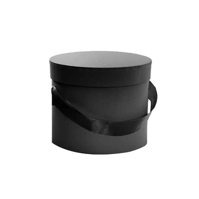 Flower Hat Box Petite Round Black Set 3 (17Dx13.5cmH)