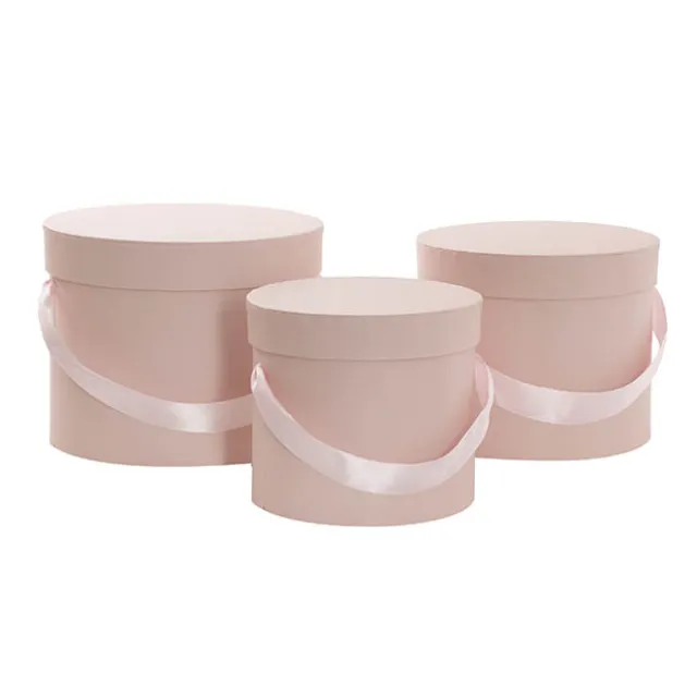 Flower Hat Box Petite Round Blush Pink Set 3 (17Dx13.5cmH)