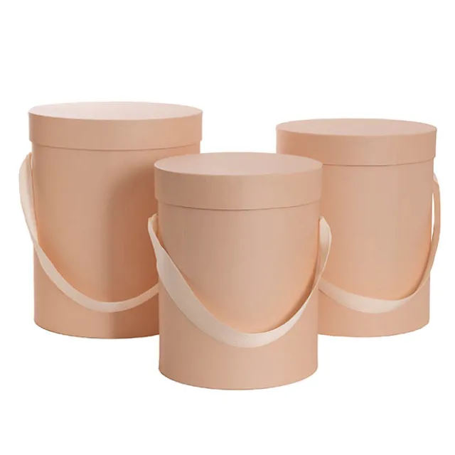 Flower Hat Box Tall Round Apricot Peach Set 3 (24.5Dx30cmH)