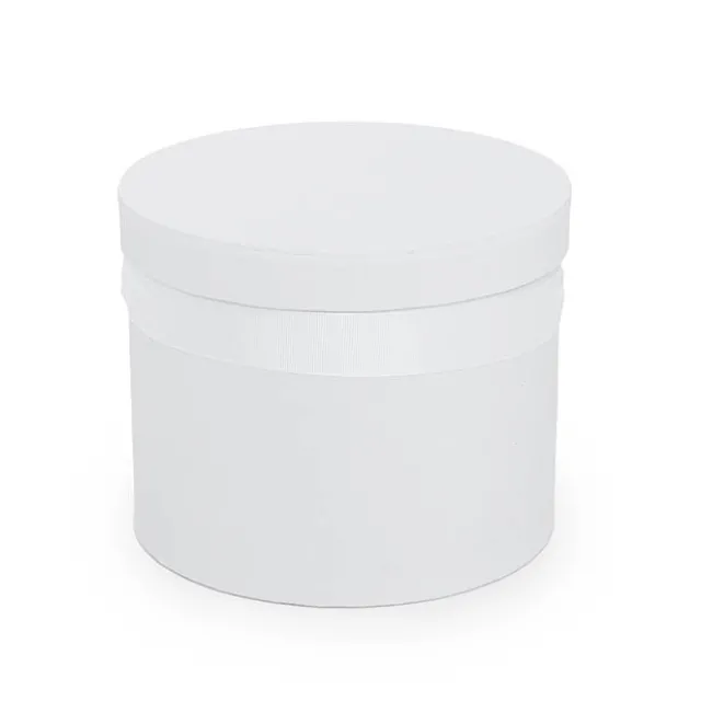 Flower Hat Box with Ribbon Round Set 3 White (18.5cmx15cmH)