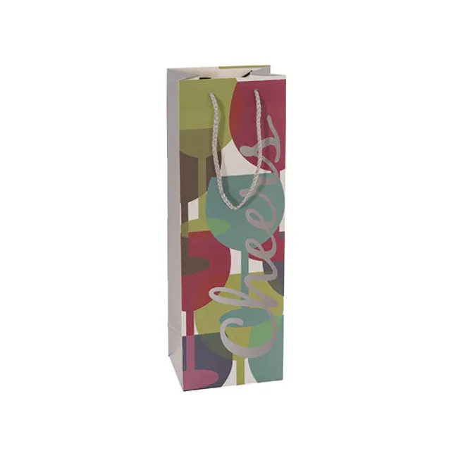 Wine Bag Single Bottle Pack 5 Cheers Blue Pink (12x9x35cmH)