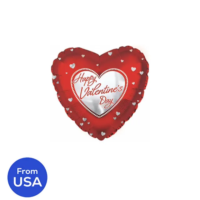 Foil Balloon 9" (22.5cm Dia) Happy Valentine's Day Heart Red