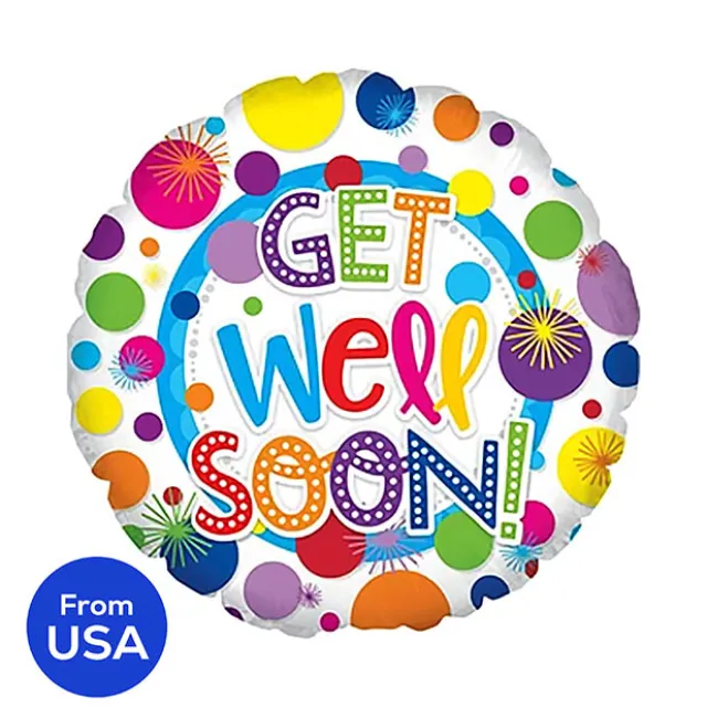 Foil Balloon 17" (42.5cm Dia) Round Get Well Soon Dots