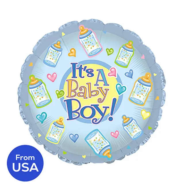 Foil Balloon 17" (42.5cm Dia) It's A Baby Boy with Bottles