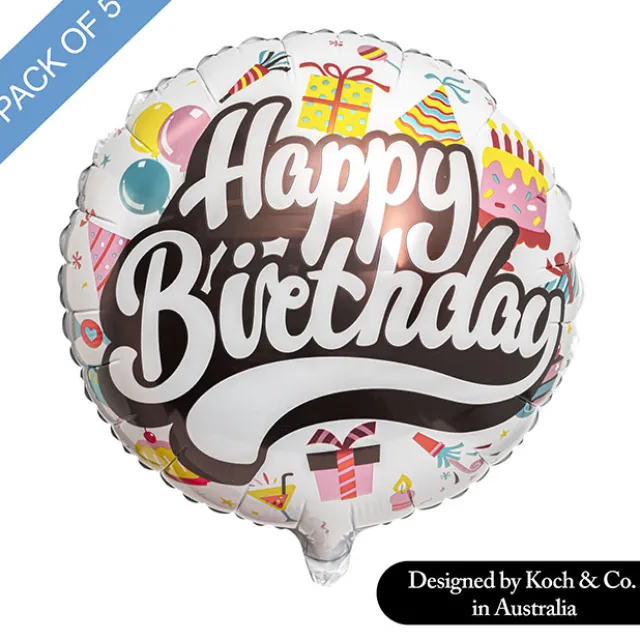 Foil Balloon 18" (45cmD) Pack 5 Round Happy Birthday Party