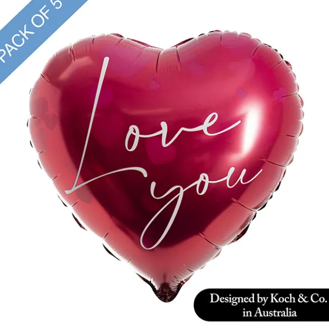 Foil Balloon 18" (45cmD) Pack 5 Love You Heart Hot Pink