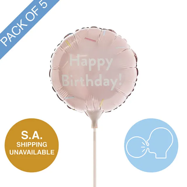 Foil Balloon 9" (22.5cmD) Pack 5 Round Happy Birthday Pink