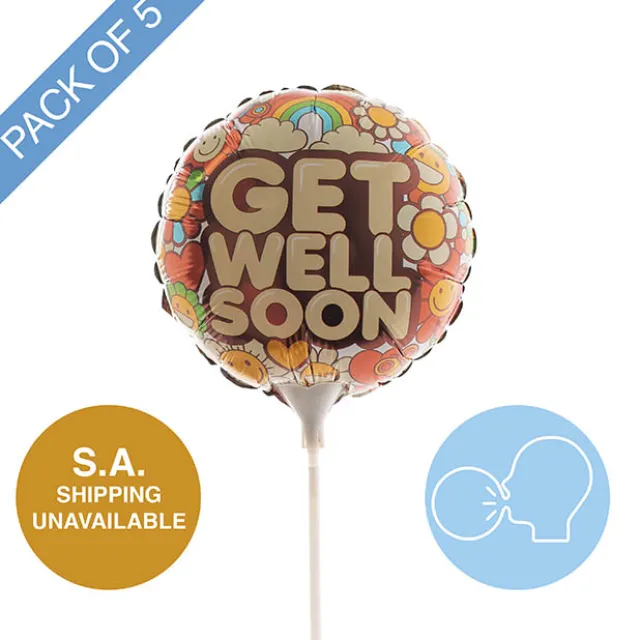 Foil Balloon 9" (22.5cmD) PK 5 Air Fill Round Get Well Soon