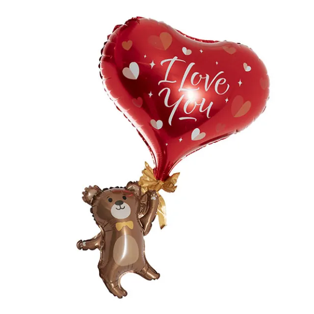 Foil Balloon Bear w I Love You Heart Brown (42Lx69cmH)