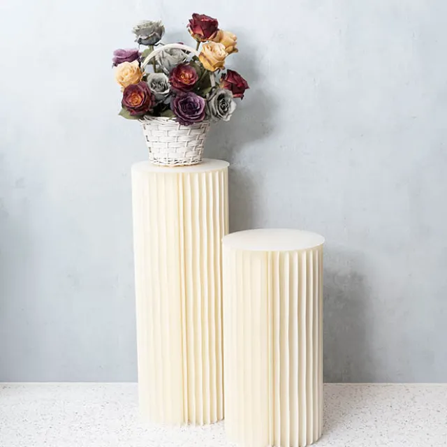 Foldable Paper Round Plinth Set2 Buttercream (30x60cmH&80cmH