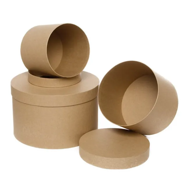 Gift Box Round Brown Kraft (25cmDx15cmH) Set 3