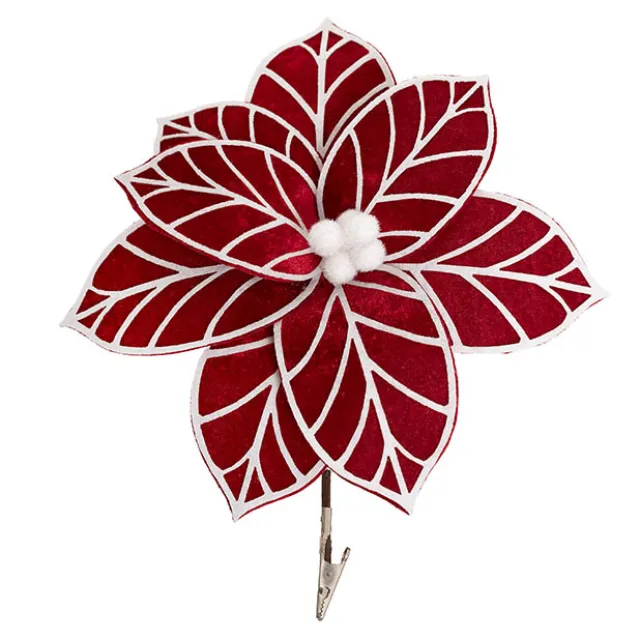 Variegated Poinsettia Clips Pack 2 Red & White (26cmDx10cmH)