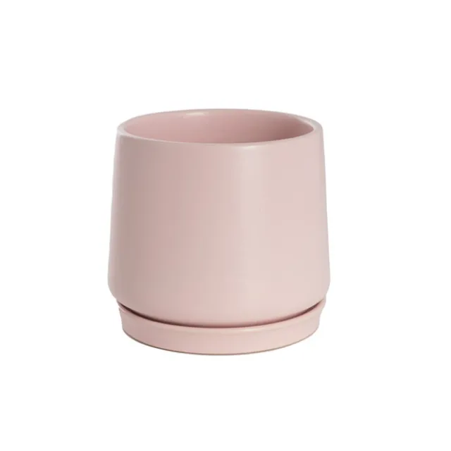 Ceramic Loreto Belly Pot & Plate Matte Pink Sand (15x14cmH)
