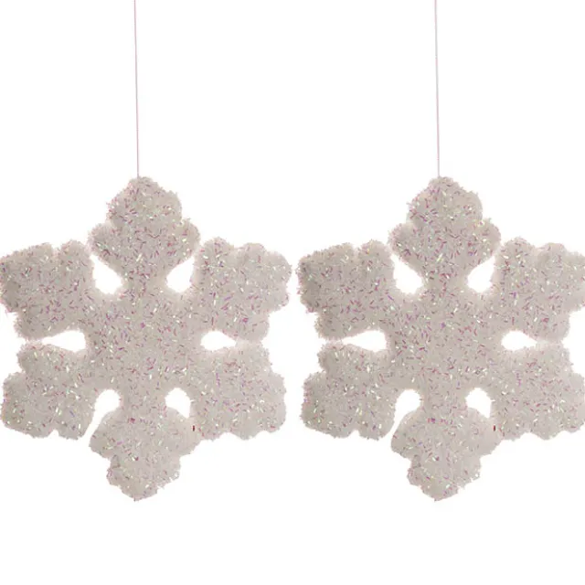 Hanging Giant Snowflakes Pack 2 Iridescent White (20cmD)