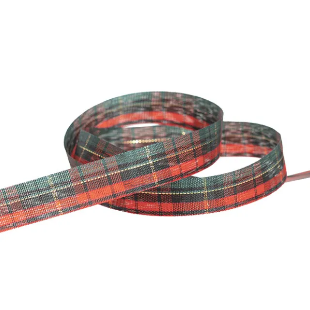 Ribbon Fabric Tartan Plaid Cut Edge Green Red (15mmx20m)