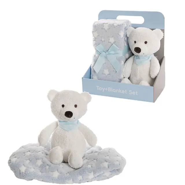 Jamie Teddy Bear Gift Pack Bear and Blanket Blue (23cmST)