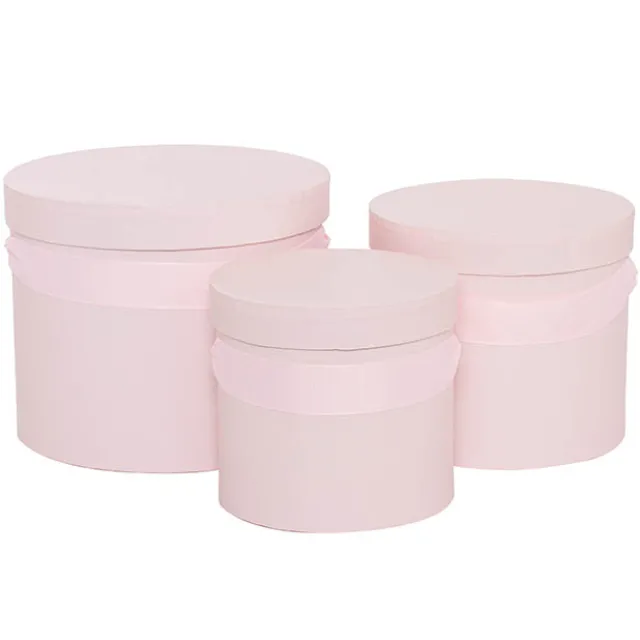 Flower Hat Box Ribbon Round Set 3 Baby Pink (18.5cmx15cmH)