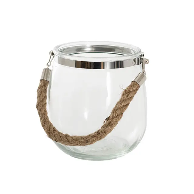 Hurricane Glass Jar with Jute Rope Clear (14Dx14.5cmH)