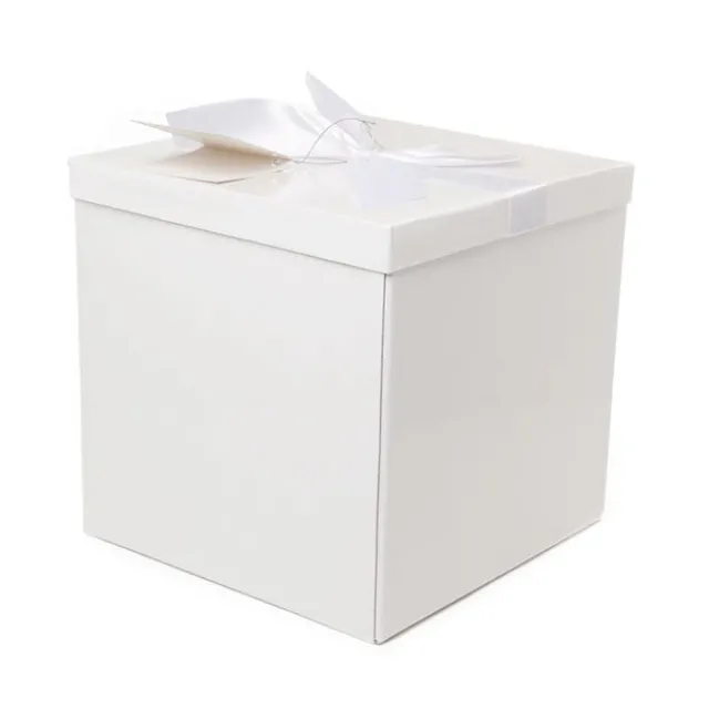 Gift Box Extra Lge with Bow Flat Pack White (250x250x245mmH)