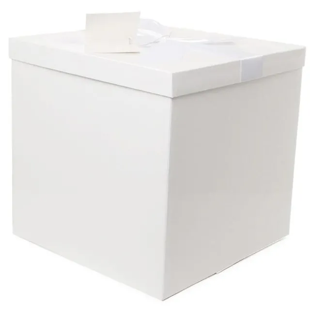 Gift Box Jumbo with Bow Flat Pack White (305x300x300mmH)