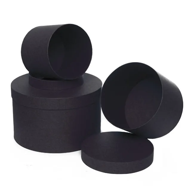Gift Box Round Black (25cmDx15cmH) Set 3