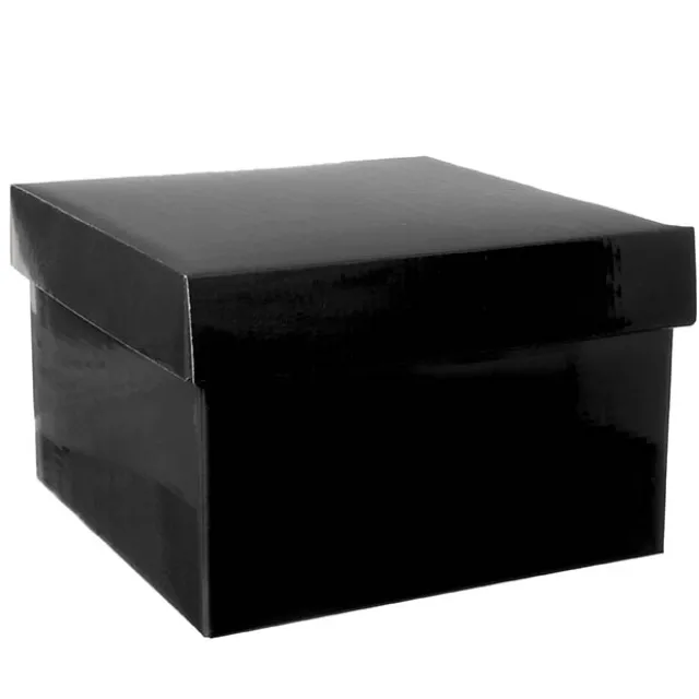 Gift Box with Lid Large Flat Pack Gloss Black (22x14cmH)