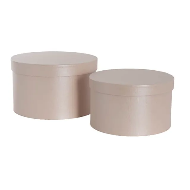 Gift Flower Box Ribbed Round Blush Pink Set 2 (24x14.5Hcm)