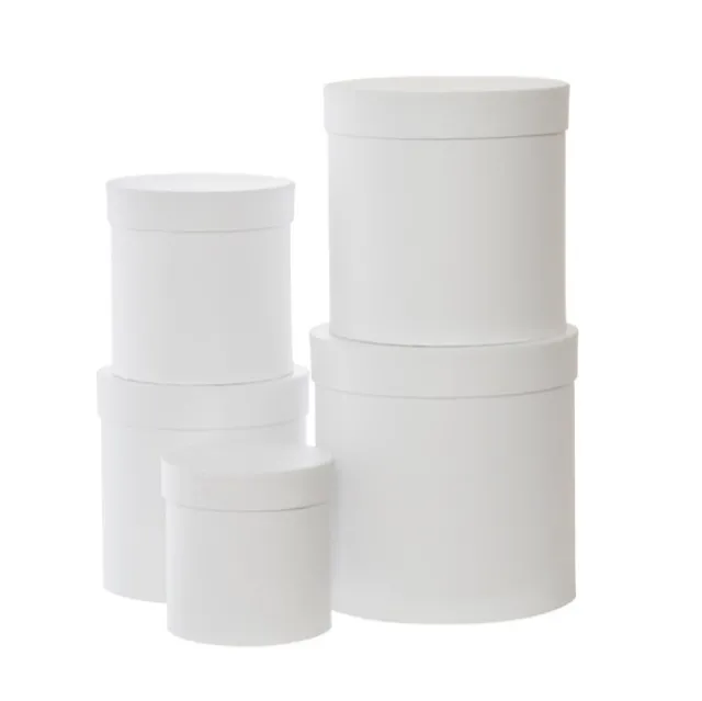 Gift Flower Box Round White Set 5 (21x21cmH)