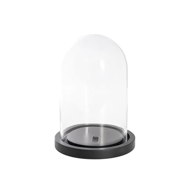 Glass Cloche Dome Terrarium Black With Base (17.5Dx25cmH)