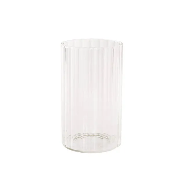 Glass Cylinder Floral Event Vase Ribbed Clear (12Dx20cmH)