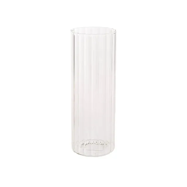Glass Cylinder Floral Event Vase Ribbed Clear (10Dx25cmH)