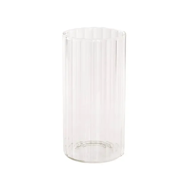 Glass Cylinder Floral Event Vase Ribbed Clear (12Dx25cmH)