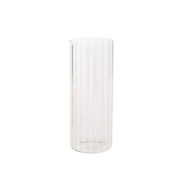 Glass Cylinder Floral Event Vase Ribbed Clear (10Dx20cmH)