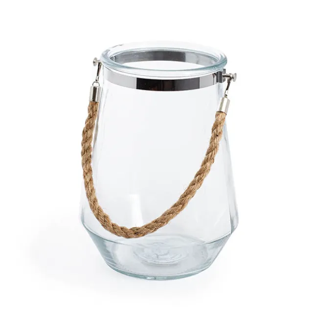 Glass Elva Hurricane Vase Rope Handle Clear (16cmDx22cmH)