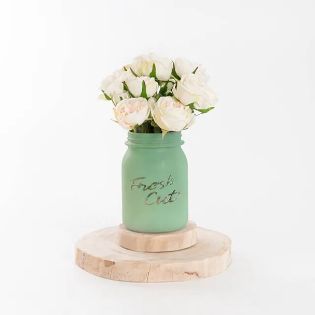 Glass Mason Jar Fresh Cuts Posy Vase Sage Green (9.5Dx15cmH)
